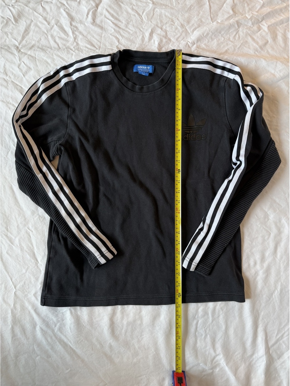 Adidas Black Long Sleeve Crewneck Shirt with White Stripes